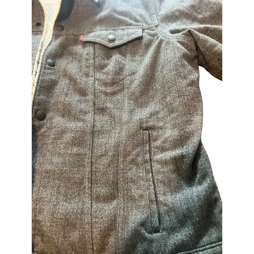 Levis x Outerknown Sherpa Trucker Jacket Mens XXL Gray Fleece Lined Snap